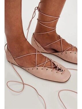 Jeffery Campbell x Free People Pink Laurel Lace-Up Ballet Flats